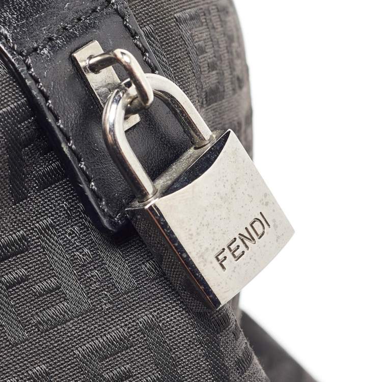 Pre Owned Fendi Black Zucchino Canvas and Leather Forever Bauletto Boston Bag