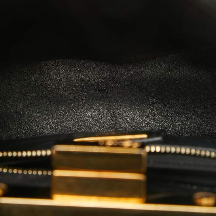 Pre Owned Fendi Black Leather Extra Small Crystal Peekaboo Top Handle Bag