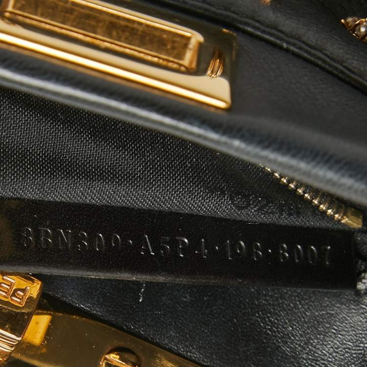 Pre Owned Fendi Black Leather Extra Small Crystal Peekaboo Top Handle Bag