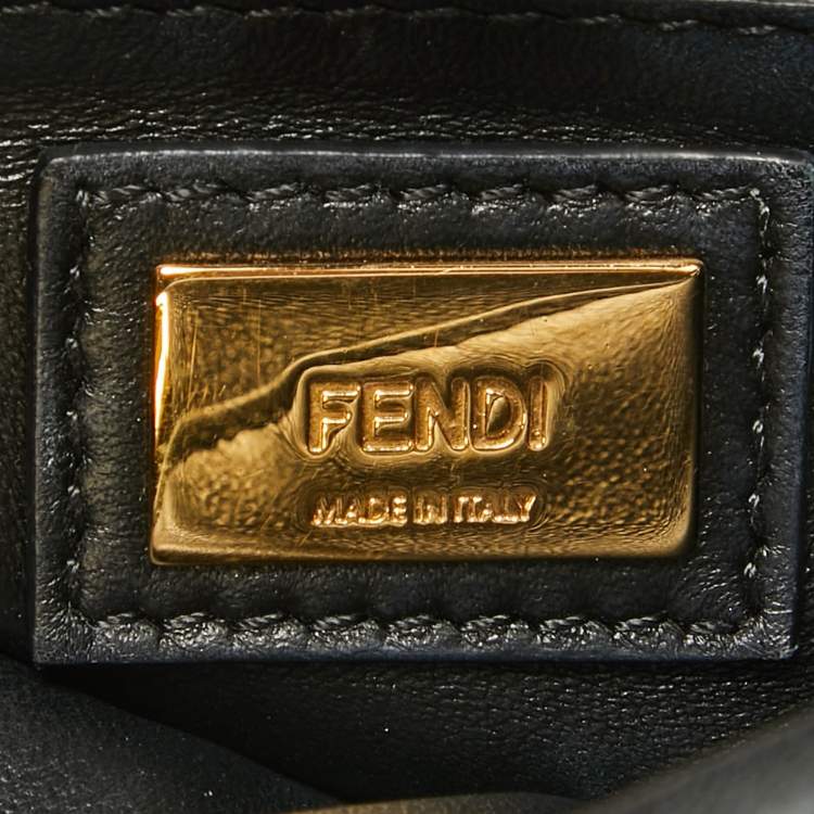 Pre Owned Fendi Black Leather Extra Small Crystal Peekaboo Top Handle Bag