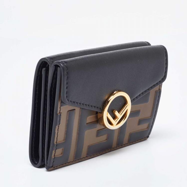 Pre Owned Fendi Brown/Black Zucca Leather F is Fendi Trifold Wallet