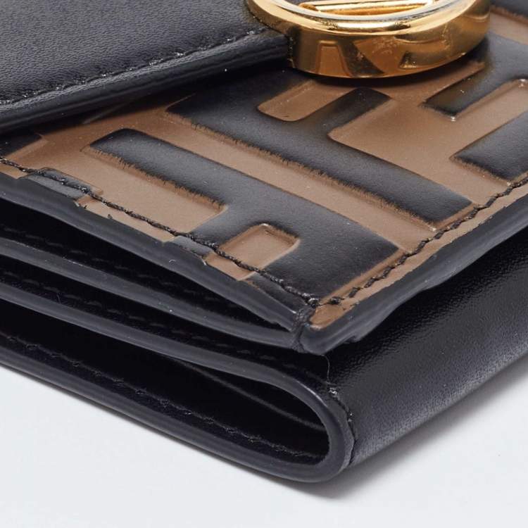 Pre Owned Fendi Brown/Black Zucca Leather F is Fendi Trifold Wallet