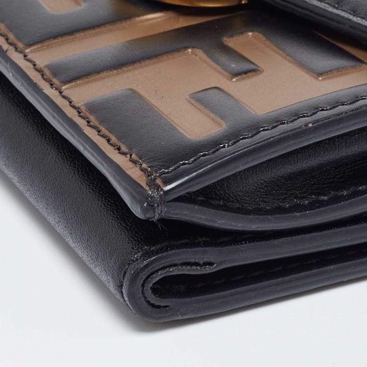 Pre Owned Fendi Brown/Black Zucca Leather F is Fendi Trifold Wallet