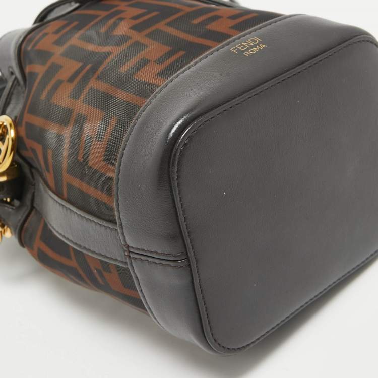 Pre Owned Fendi Tobacco Zucca Mesh and Leather Mini Mon Tresor Bucket Bag
