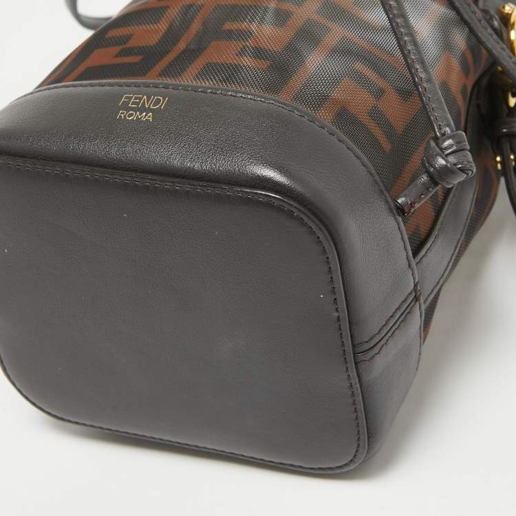 Pre Owned Fendi Tobacco Zucca Mesh and Leather Mini Mon Tresor Bucket Bag