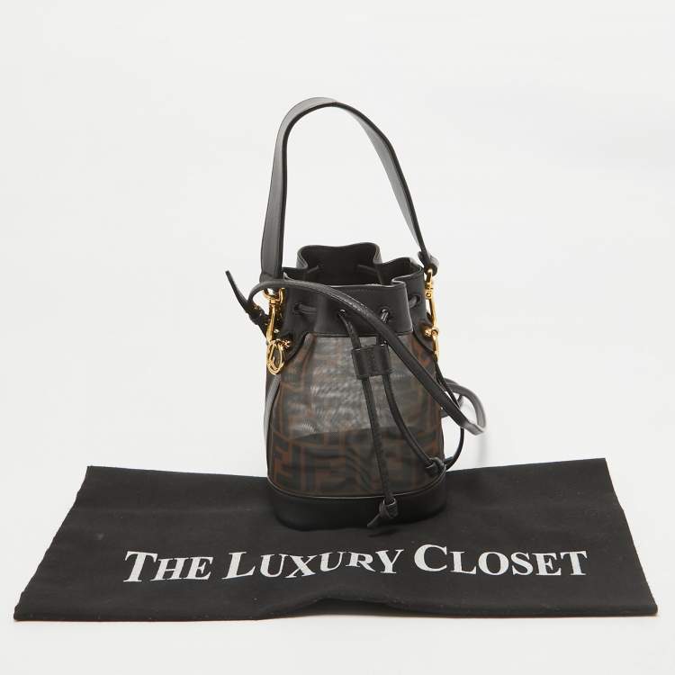 Pre Owned Fendi Tobacco Zucca Mesh and Leather Mini Mon Tresor Bucket Bag