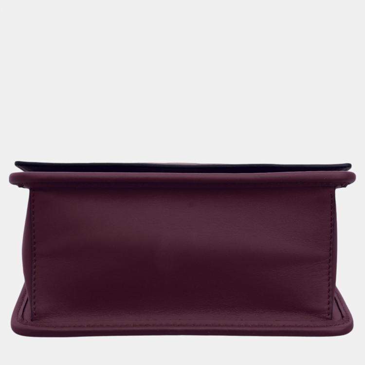 Pre Owned Fendi Maroon Leather Kan F Logo Chain Shoulder Bag 
