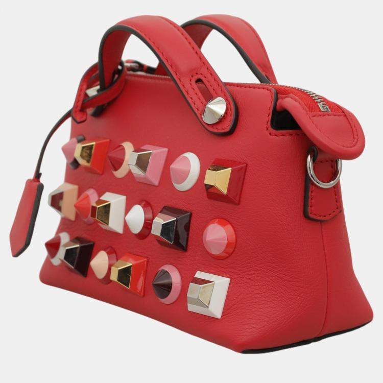 Pre Owned Fendi Red Leather Studded By The Way Bag 