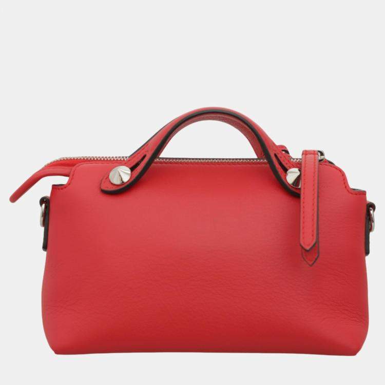 Pre Owned Fendi Red Leather Studded By The Way Bag 