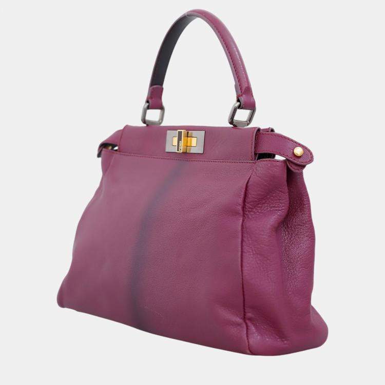 Pre Owned Fendi Purple Leather Regular Peekaboo Bag 