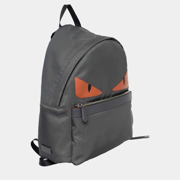 Pre Owned Fendi Grey Nylon Vitello Century Dolce Monster Eyes Rounded Backpack 
