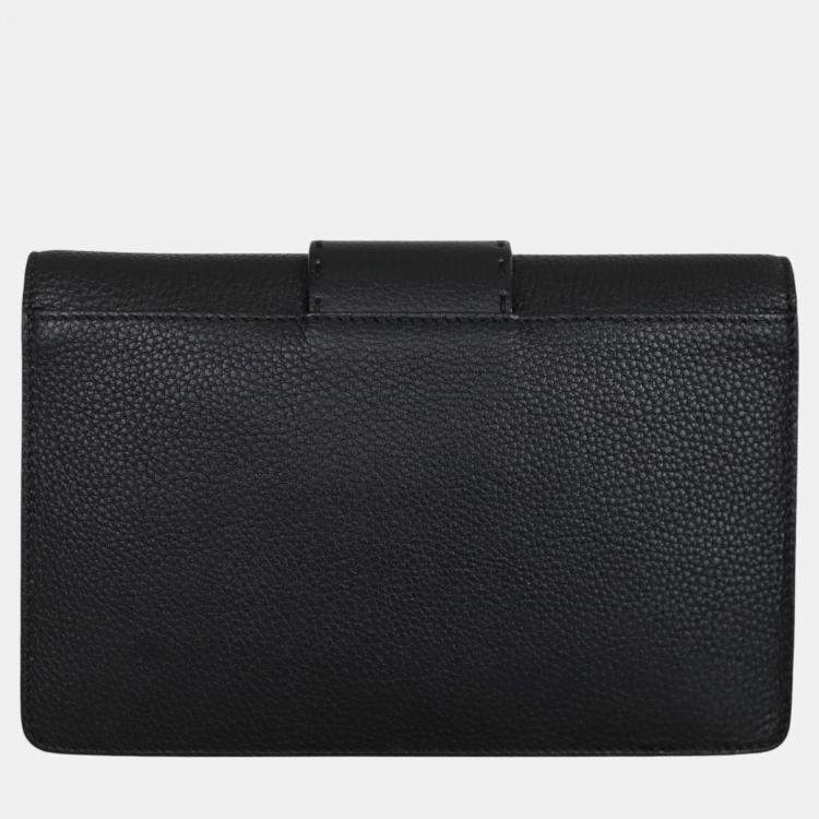 Pre Owned  Fendi Black Leather Selleria FF Baguette Clutch