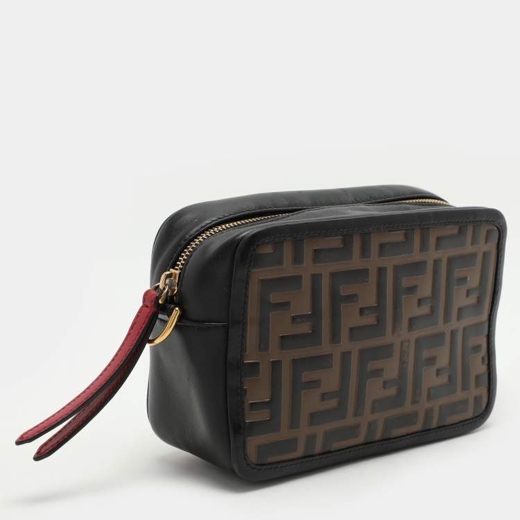 Pre Owned Fendi Black/Brown FF Embossed Leather Mini Camera Crossbody Bag