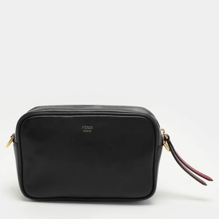 Pre Owned Fendi Black/Brown FF Embossed Leather Mini Camera Crossbody Bag