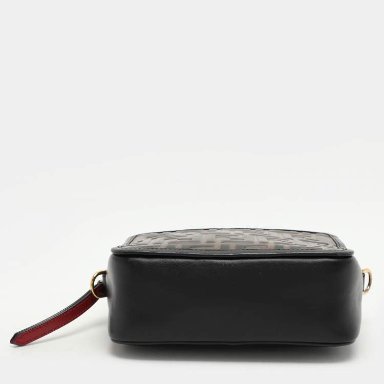 Pre Owned Fendi Black/Brown FF Embossed Leather Mini Camera Crossbody Bag