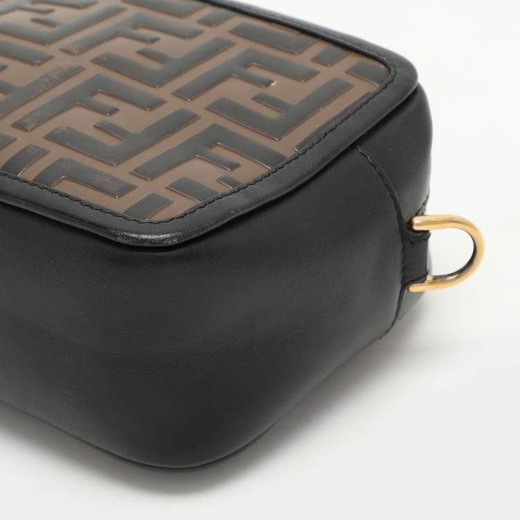 Pre Owned Fendi Black/Brown FF Embossed Leather Mini Camera Crossbody Bag