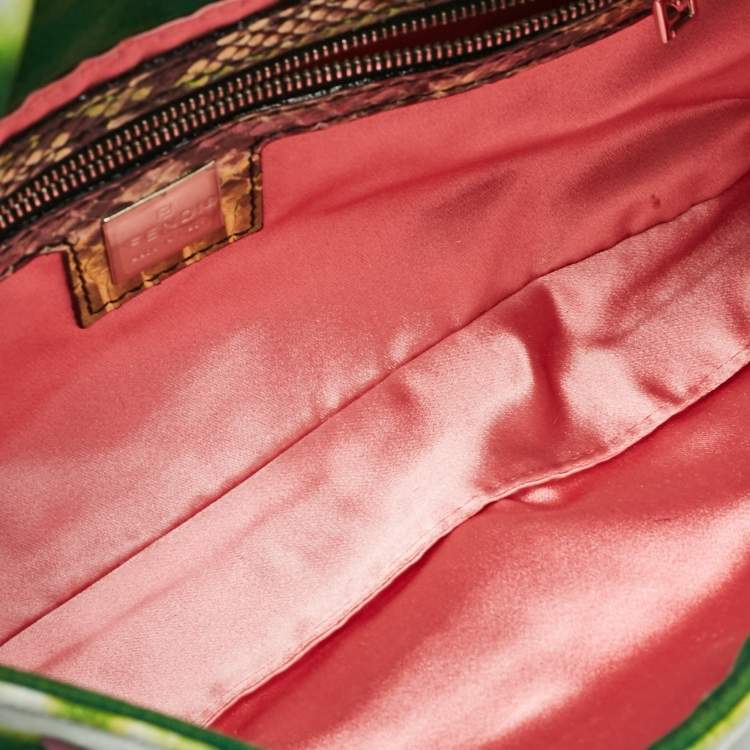 Pre Owned Fendi Multicolor Suede and Python Floral Embellished Baguette Bag