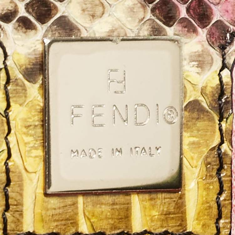 Pre Owned Fendi Multicolor Suede and Python Floral Embellished Baguette Bag