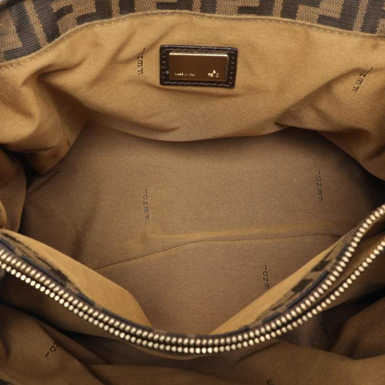 Pre Owned Fendi Brown Pleated FF Zucca Canvas and Leather Satchel