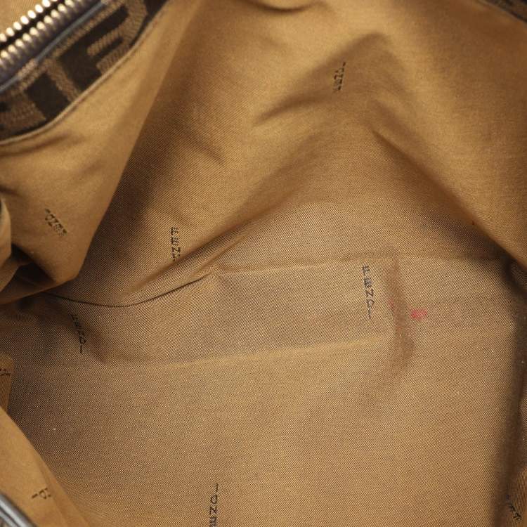 Pre Owned Fendi Brown Pleated FF Zucca Canvas and Leather Satchel