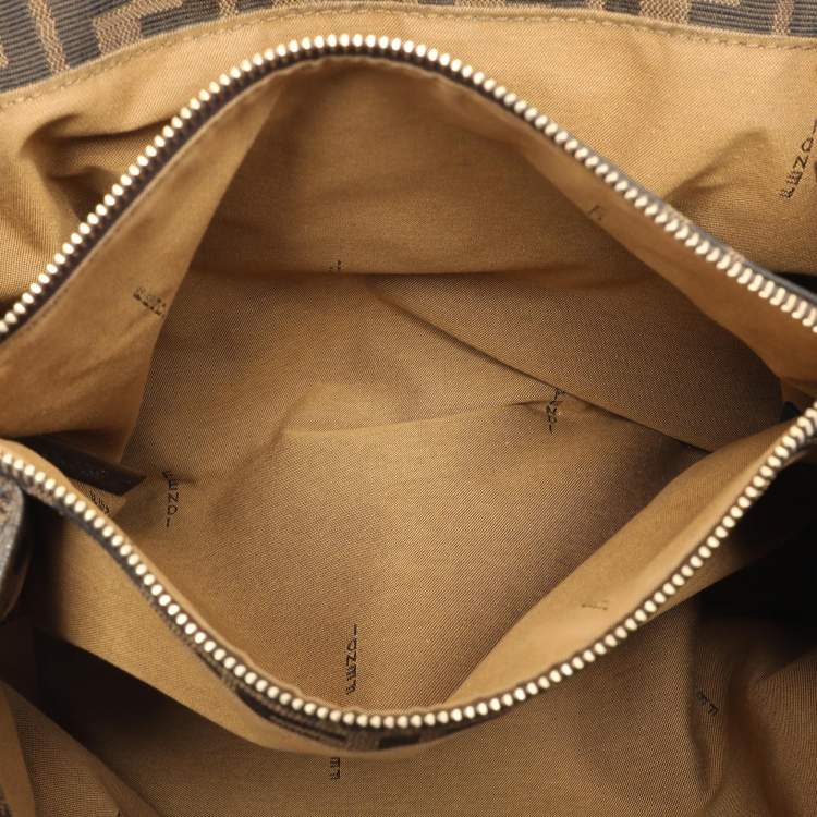 Pre Owned Fendi Brown Pleated FF Zucca Canvas and Leather Satchel
