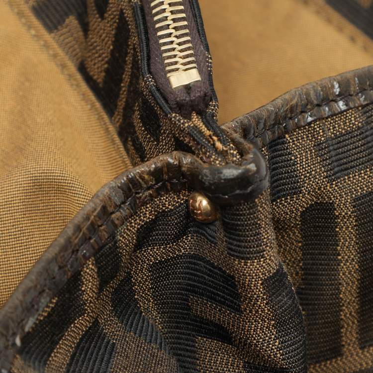 Pre Owned Fendi Brown Pleated FF Zucca Canvas and Leather Satchel