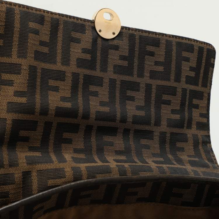 Pre Owned Fendi Brown Pleated FF Zucca Canvas and Leather Satchel