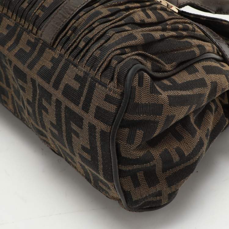 Pre Owned Fendi Brown Pleated FF Zucca Canvas and Leather Satchel