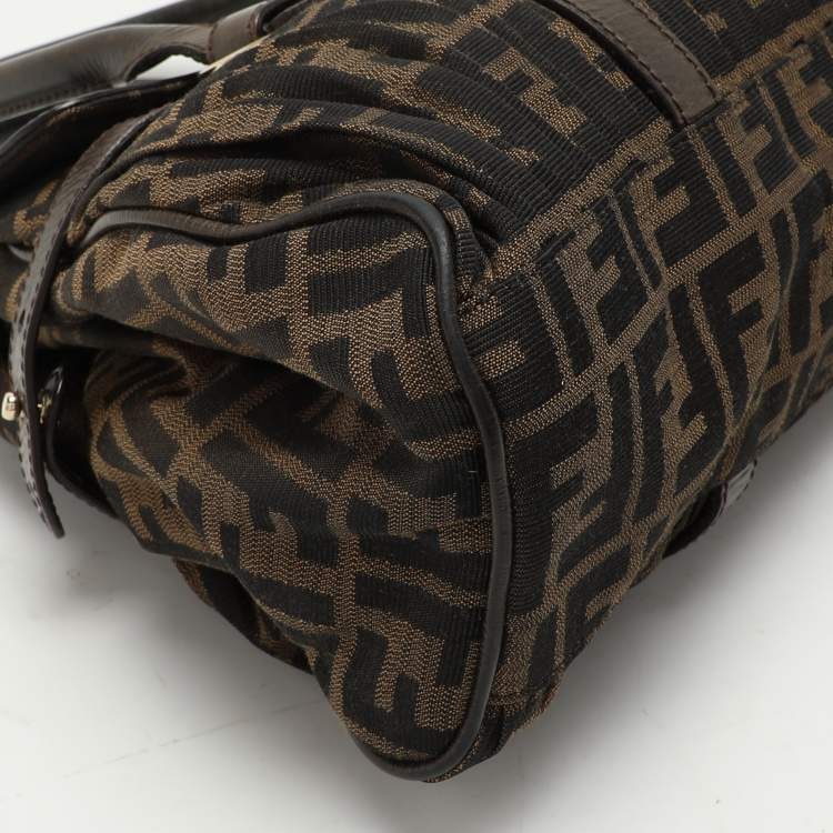 Pre Owned Fendi Brown Pleated FF Zucca Canvas and Leather Satchel