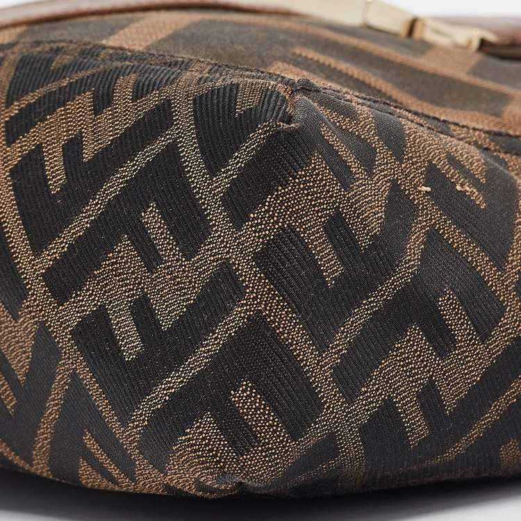 Pre Owned Fendi Tobacco Zucca Canvas and Leather Maxi Baguette Flap Shoulder Bag