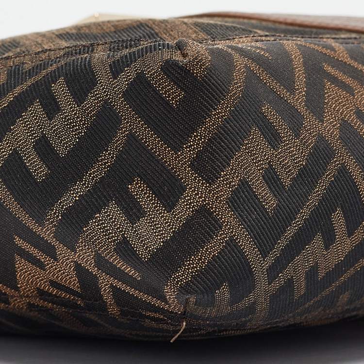 Pre Owned Fendi Tobacco Zucca Canvas and Leather Maxi Baguette Flap Shoulder Bag