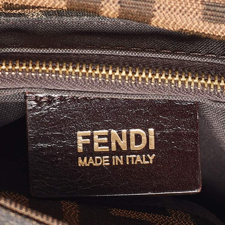 Pre Owned Fendi Tobacco Zucca Canvas and Leather Maxi Baguette Flap Shoulder Bag