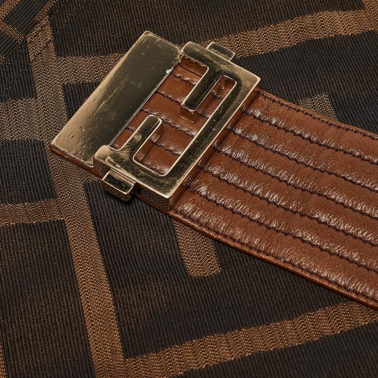 Pre Owned Fendi Tobacco Zucca Canvas and Leather Maxi Baguette Flap Shoulder Bag