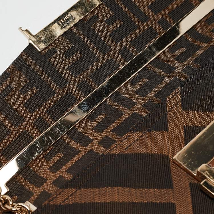 Pre Owned Fendi Tobacco Zucca Canvas and Leather Maxi Baguette Flap Shoulder Bag