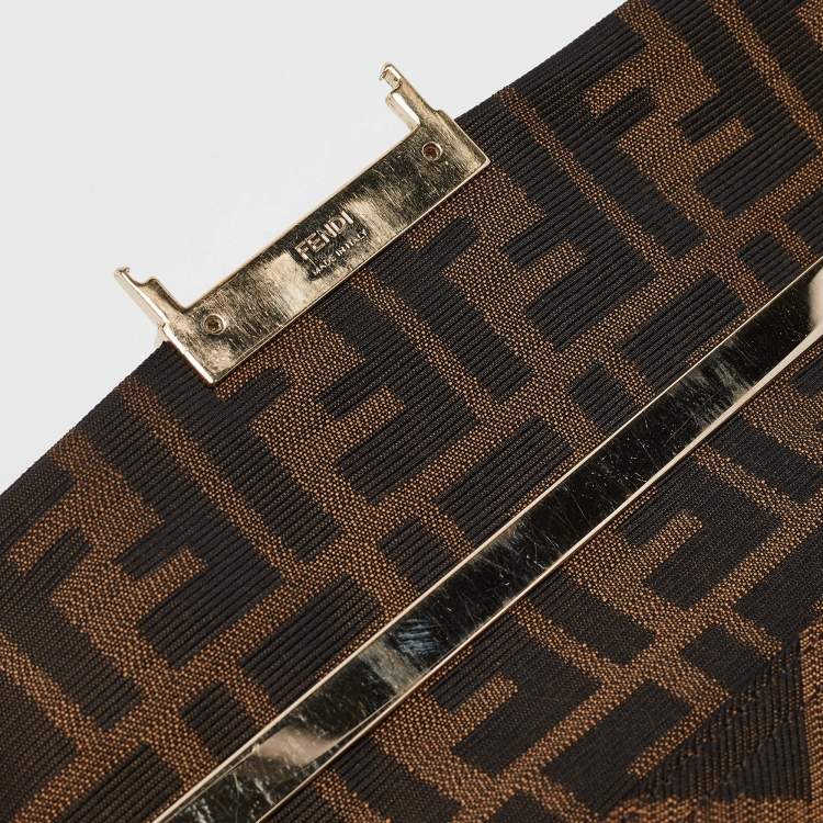 Pre Owned Fendi Tobacco Zucca Canvas and Leather Maxi Baguette Flap Shoulder Bag