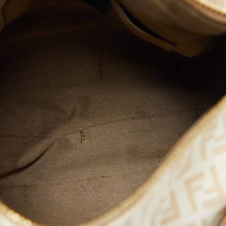 Pre Owned Fendi Beige Zucchino Coated Canvas and Leather Forever Bauletto Boston Bag
