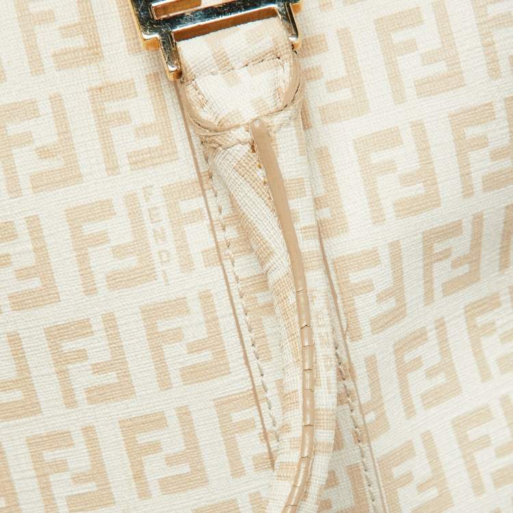 Pre Owned Fendi Beige Zucchino Coated Canvas and Leather Forever Bauletto Boston Bag