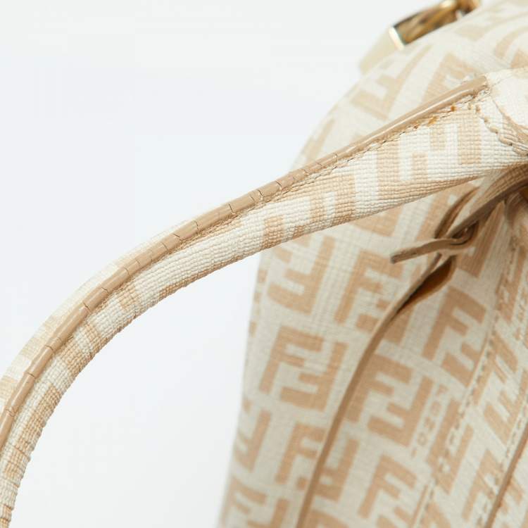 Pre Owned Fendi Beige Zucchino Coated Canvas and Leather Forever Bauletto Boston Bag