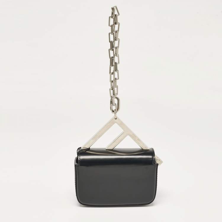 Pre Owned Fendi Black Leather Nano F Chain Clutch 