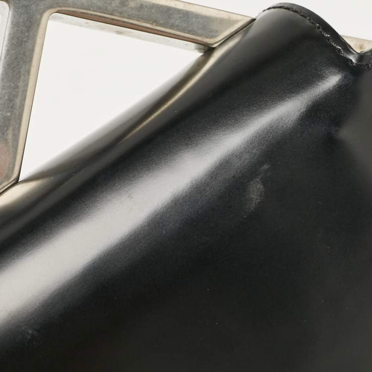 Pre Owned Fendi Black Leather Nano F Chain Clutch 