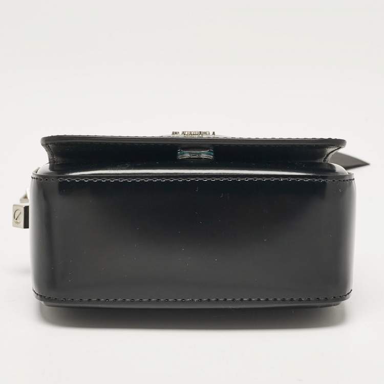 Pre Owned Fendi Black Leather Nano F Chain Clutch 