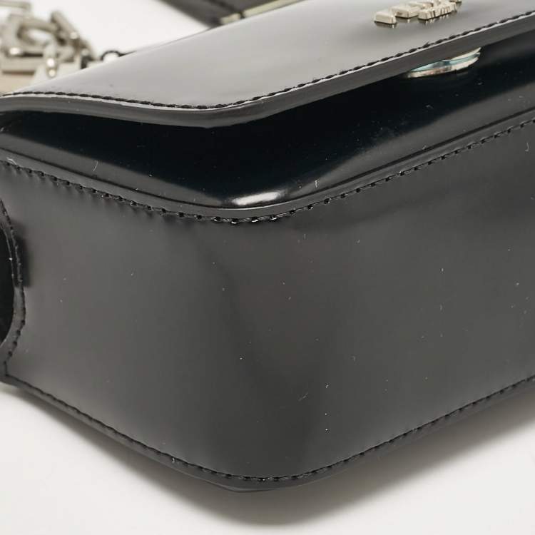 Pre Owned Fendi Black Leather Nano F Chain Clutch 