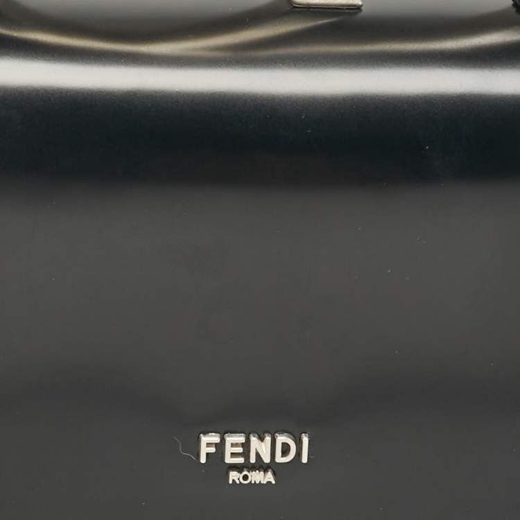 Pre Owned Fendi Black Leather Nano F Chain Clutch 