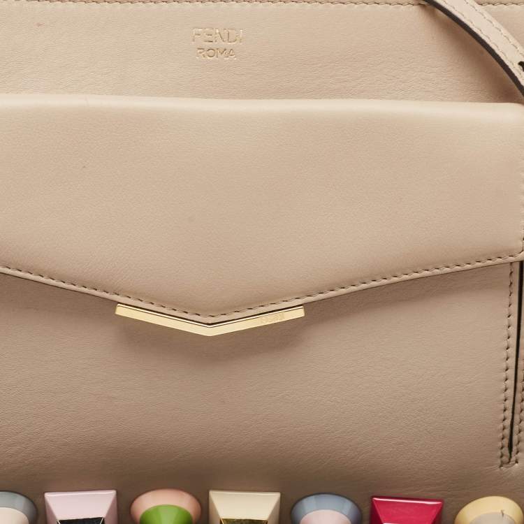 Pre Owned Fendi Beige Leather Rainbow Stud Crossbody Bag