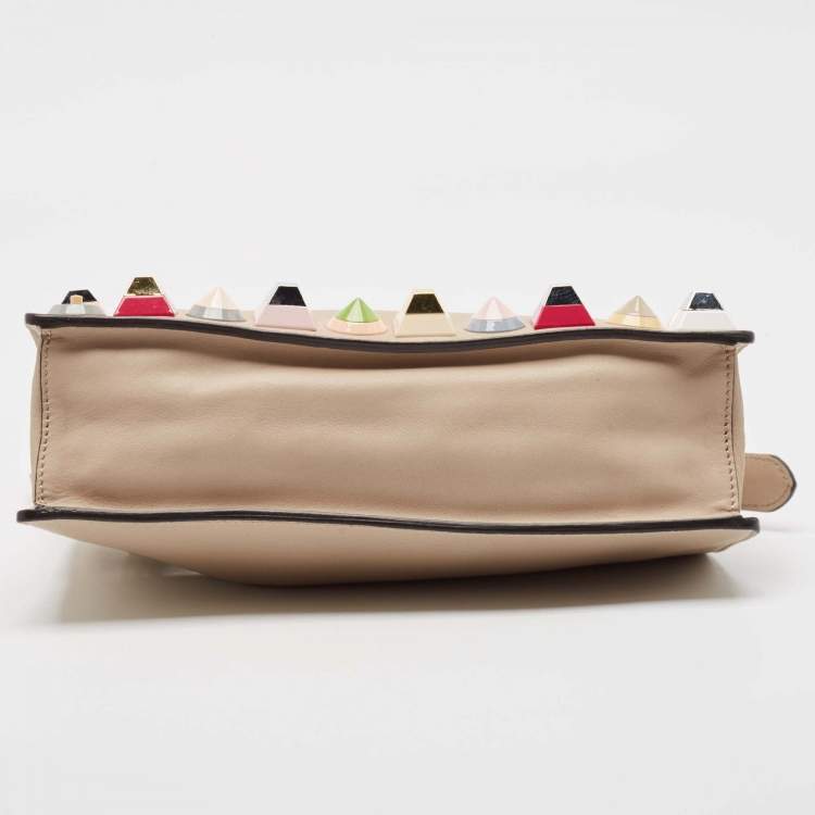 Pre Owned Fendi Beige Leather Rainbow Stud Crossbody Bag