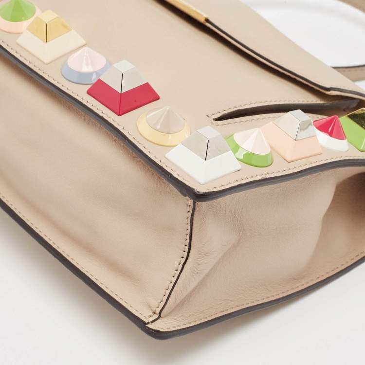 Pre Owned Fendi Beige Leather Rainbow Stud Crossbody Bag