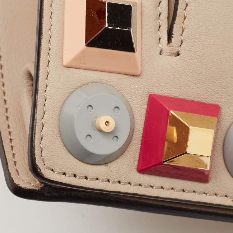 Pre Owned Fendi Beige Leather Rainbow Stud Crossbody Bag