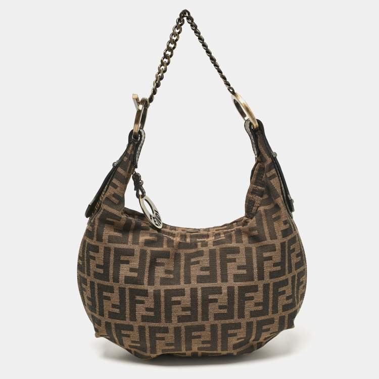 Pre Owned Fendi Tobacco Zucca Canvas and Leather Chef Chain Link Hobo