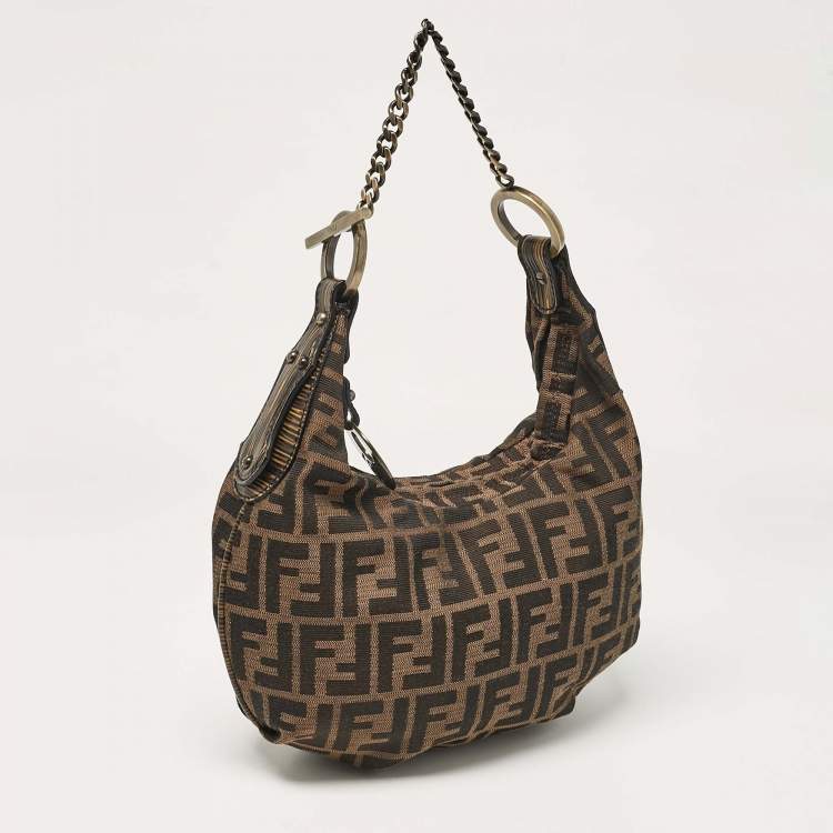 Pre Owned Fendi Tobacco Zucca Canvas and Leather Chef Chain Link Hobo
