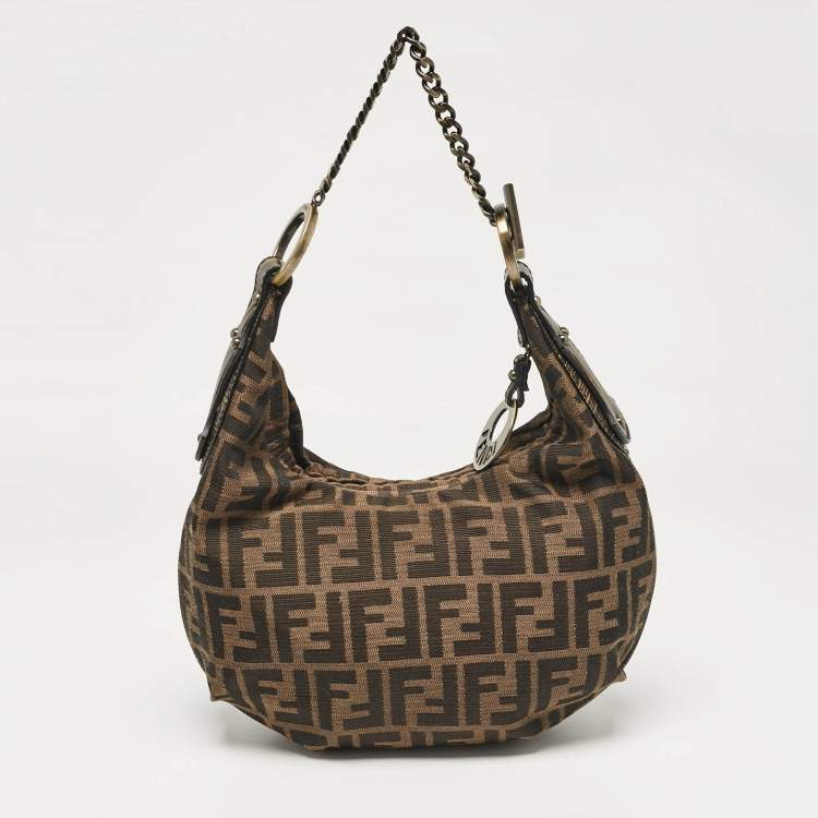 Pre Owned Fendi Tobacco Zucca Canvas and Leather Chef Chain Link Hobo
